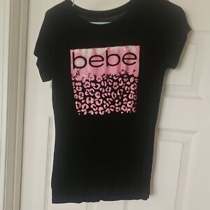 Bebe Black Tee with Pink Animal Print